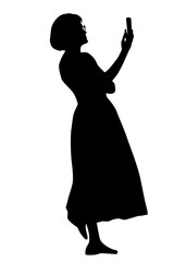 Woman with a photo camera on white background