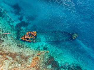 Drone View of Sunken Fishing Boat Wreck off Redang Island, Malaysia
