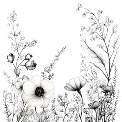 Fototapeta premium floral and leaf on white background in doodle-style tile designs with graphic format.