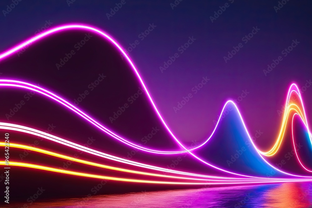 Poster vibrant neon waveform colorful abstract design with fluid motion