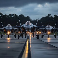 F-35A Lightning IIs assigned to the 158th Fighter Wing, Vermont Air National Guard, line up before takeoff during a training exercise at Tyndall Air Force Base, Florida,