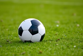 Fototapeta premium Soccer ball resting on a lush green field 