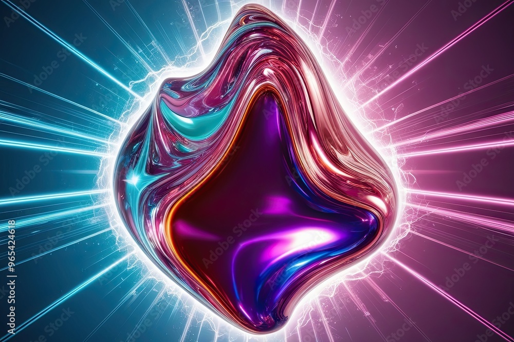Poster captivating electric 3d fluid design with shimmering abstract shapes and dynamic movement