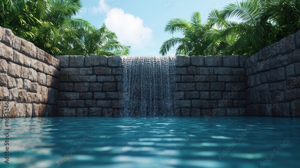 Poster futuristic digital waterfall - simulation of pixel cascading in