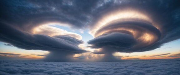 Lenticular clouds in the blue sky