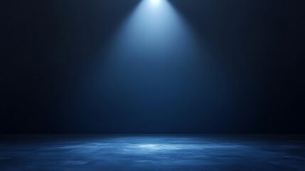 Rich navy background with a single spotlight casting a cool bluish glow from above, leaving ample space for branding or minimalist designs.