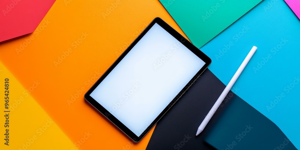 Wall mural colorful background with tablet and stylus.