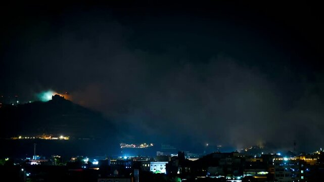 Lightning and fog at a mountain station in Al Hada, Taif, Saudi Arabia. Al Hada is a beautiful mountain station in the western region of Saudi Arabia