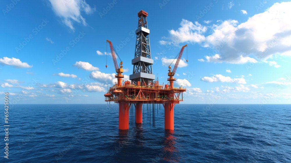 Poster global economic uncertainty: oil rig with fluctuating prices in showing selective focus and copy spa