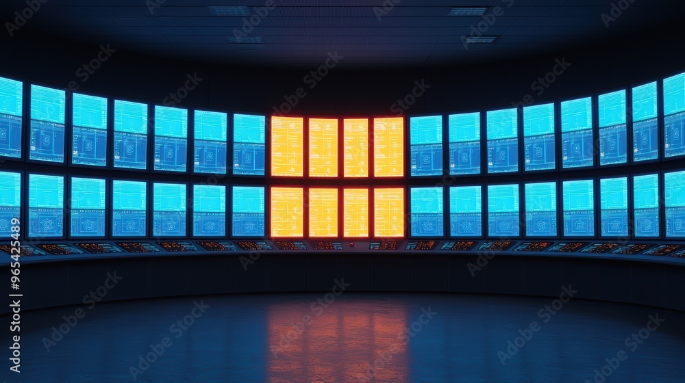 Aufkleber futuristic high-tech control center with glowing screens and reflective surfaces - with ray tracing