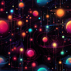 Fototapeta premium Colorful cosmic pattern with planets and stars on a dark background for space-themed design and art 