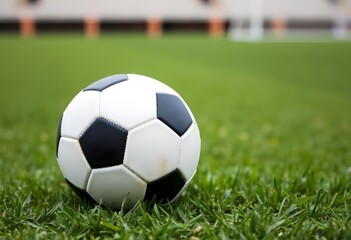 Obraz premium Soccer ball resting on a green grass field.