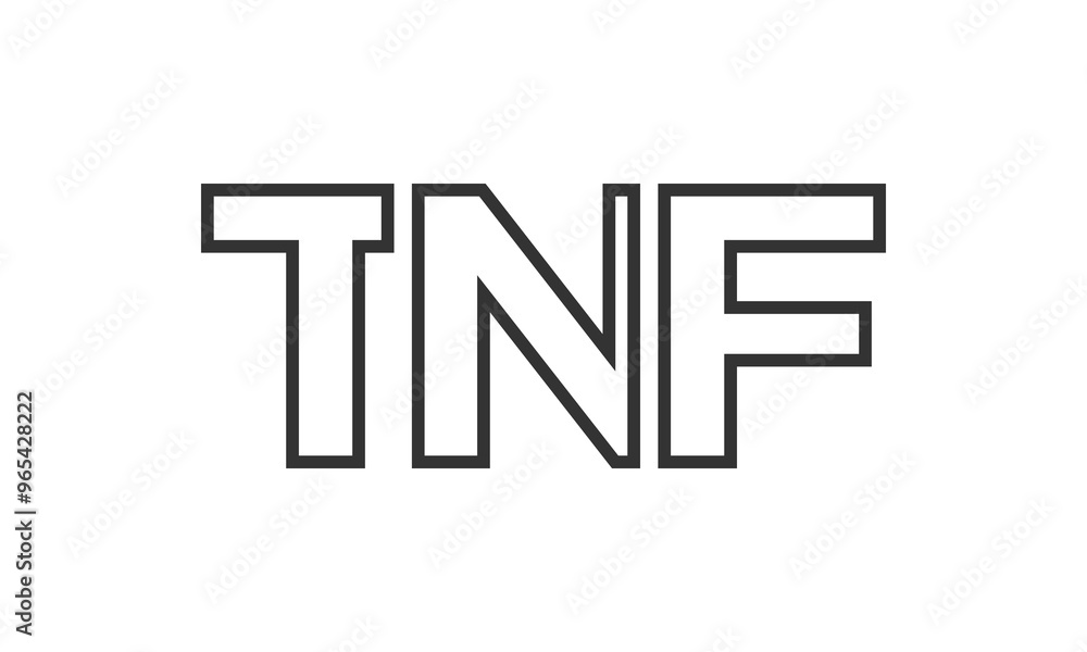 Poster TNF logo design template with strong and modern bold text. Initial based vector logotype featuring simple and minimal typography. Trendy company identity.