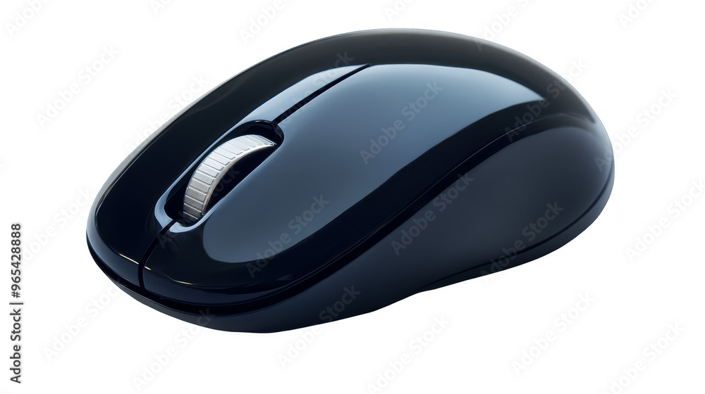 Poster black wireless computer mouse with scroll wheel on grunge background