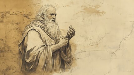 Fototapeta premium Biblical Illustration of Numbers: Moses Setting Up a New Covenant After the Rebellion, Captured on a Beige Background, Emphasizing Leadership and Renewal