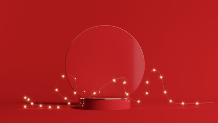 3d render of Festive background with Christmas wreath and garland.