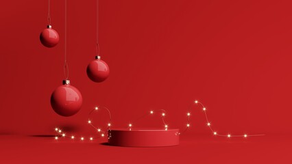 3d render of Festive background with Christmas wreath and garland.