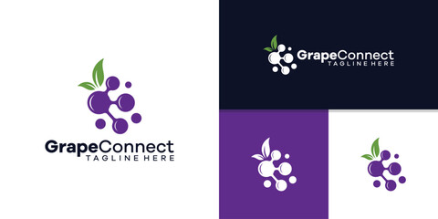 logo design combination of grapes and molecules, connection, internet, network, reach, logo template, symbol, icon, vector, inspirational ideas. ©  Jagat_Aji