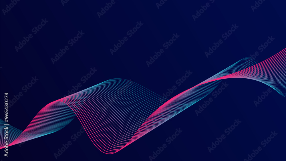 Wall mural Abstract wave line pattern on dark blue background. Futuristic technology concept. Suit for banner, poster, cover, brochure, flyer, website