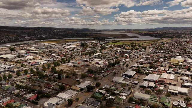 Panoramic aerial view over the city of Launceston on the Tamar River in Tasmania.