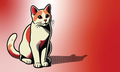 Sitting cat. Minimalist style. Red theme. Copy space for text or symbol. Vector illustration