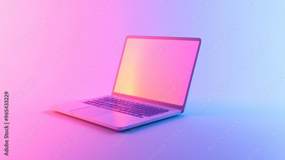 Aufkleber open laptop with blank screen on gradient background