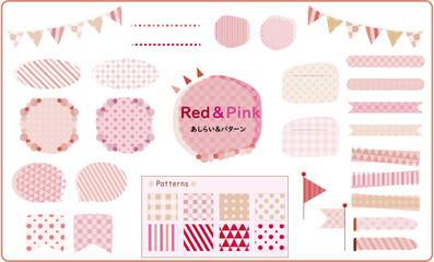 Red＆Pink（水玉・チェック・ボーダー）のフレーム　あしらい＆パターンセット