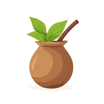 brown pot green leaves wooden stick clip art preview