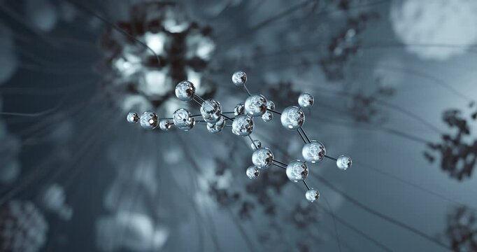 Oxybenzone rotating 3d molecule, molecular structure of sunscreen agent, seamless video