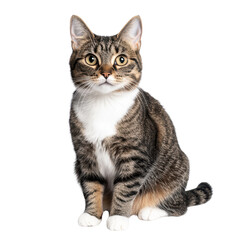 Obraz premium Adorable Tabby Cat with Striking Green Eyes Sitting Against a Background