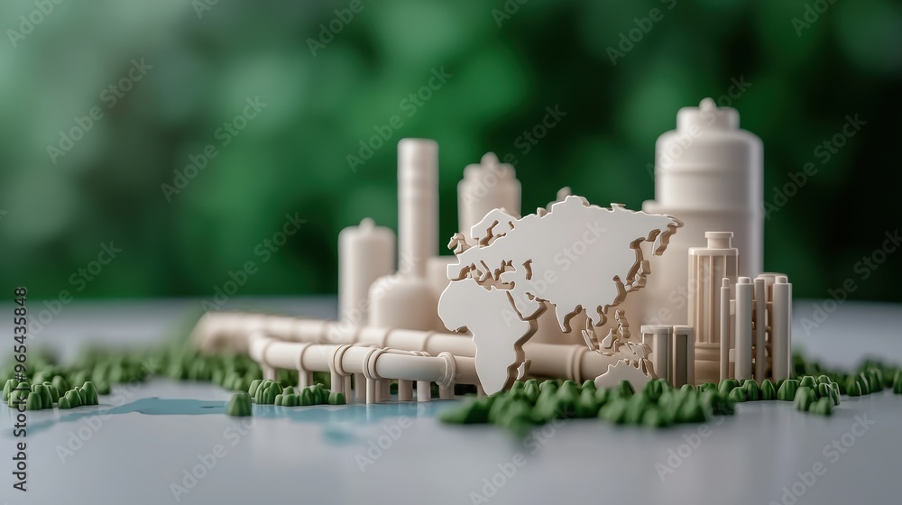 Poster global gas pipeline network: supply and demand map with copy space, selective focus,