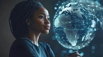 Cybersecurity Expert Analyzing Global Threat, Digital Globe Hologram, AI, Big Data Analytics