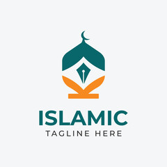 islamic logo with mosque pen and book shape icon illustration design.