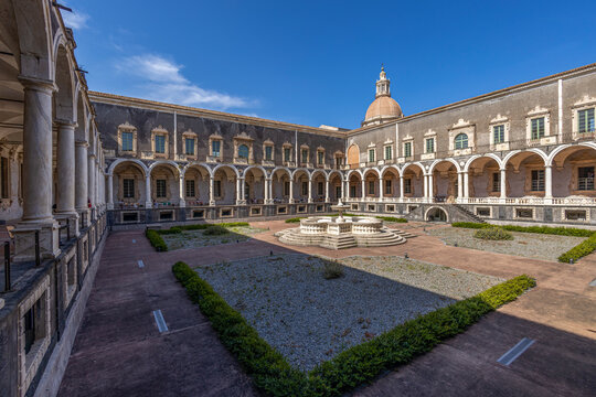 CATANIA, ITALY, JUNE 19,  2023 - The cloister of Benedictine monastery of San Nicol&ograve; the Arena in Catania, Sicily, Italy