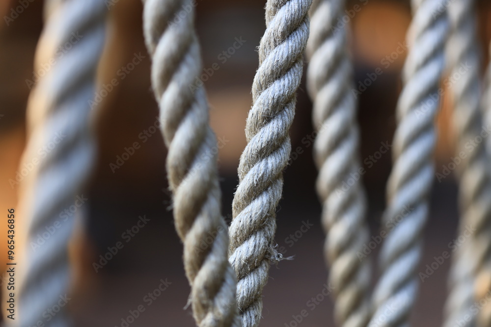 Poster A close-up shot of a rope with a blurry background, suitable for use in illustrations or designs where texture and detail are important.