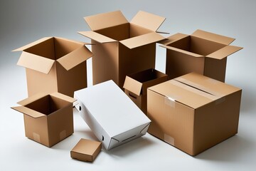 Cardboard Box Arrangement and Packaging Parcel Display in Opened and Closed Designs from Multiple Angles
