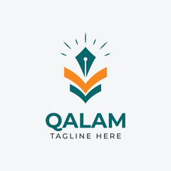 islamic logo with sun pen and book shape icon, qalam logo illustration design.