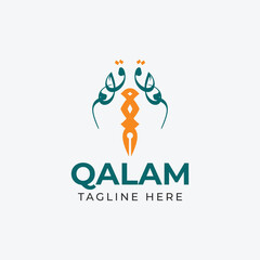 islamic logo with pen and ornament arabic shape icon illustration design.