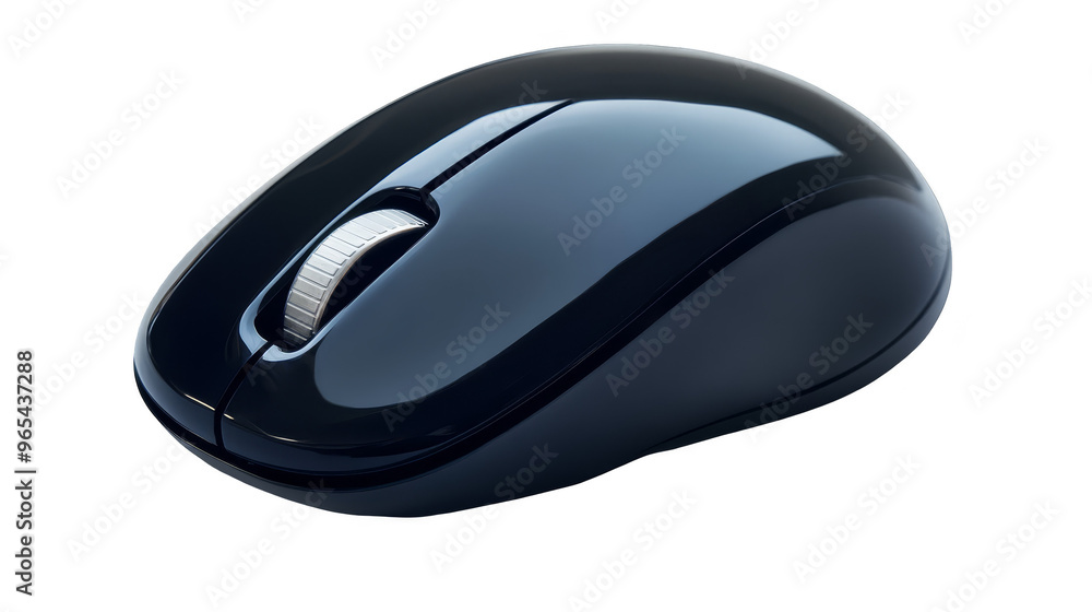 Poster black wireless computer mouse with scroll wheel on digital glitch background