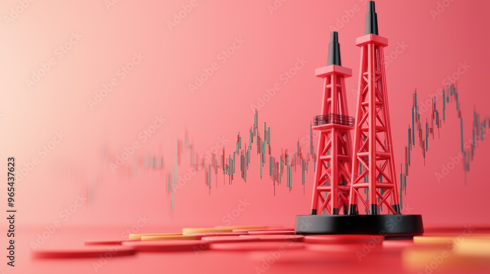 Poster dynamic economic forecasting with oil rigs and market graphs - with copy space and selective focus i