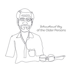 International Day of Older Persons design. Hand drawn older man vector with eyeglasses on white isolated background. Older Persons creative ads, vector, 2d, illustration, October 1. Important day.