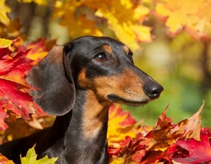 dog in leaves
