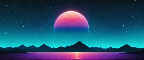 Set of Half tone Retro background futuristic landscapes 1980s style, illustration, banner, wall paper, background
