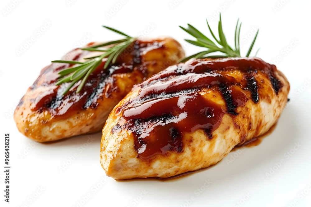 Wall mural Grilled chicken breast with barbecue sauce isolated on white background
