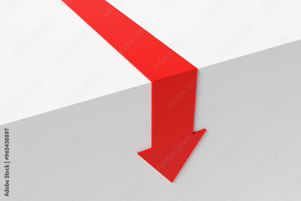 Poster red arrow pointing down over a cliff representing failure
