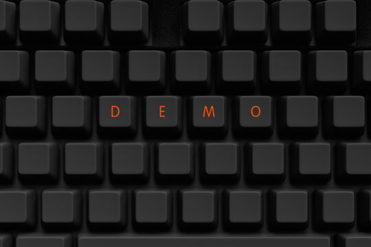 Black keyboard keys spelling the word demo illustrating demonstration software