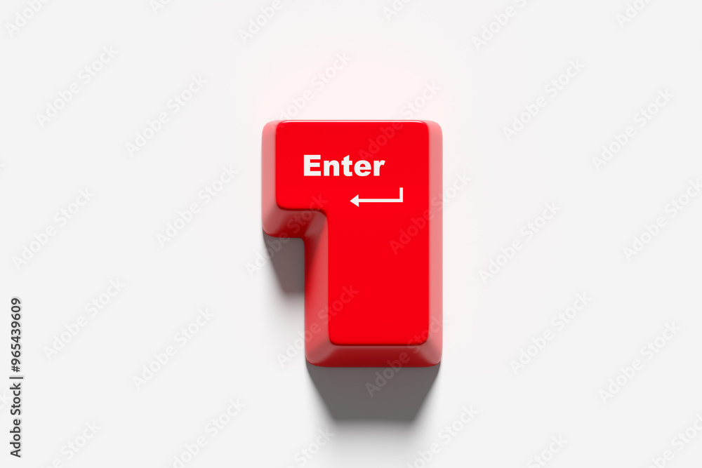 Poster red enter key casting shadow on white background