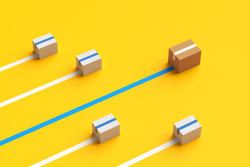 Brown package winning the race on yellow background