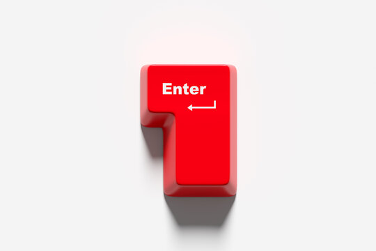 Red enter key casting shadow on white background