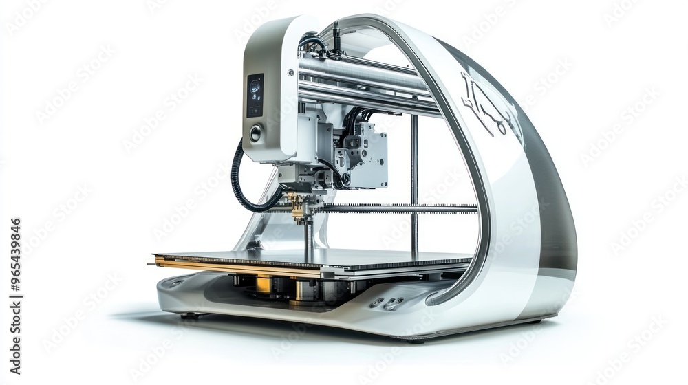 Poster modern white 3d printer with a curved design